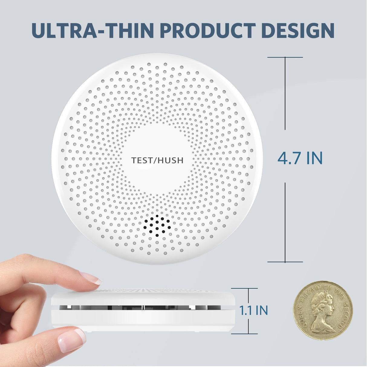 Smoke Detector Carbon Monoxide Detector Combo, HATHEPHS 10-Year Battery Slim Smoke & CO Alarm with Large Test/Silence Button, Adhesive & Screws Included