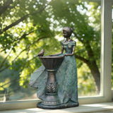 DiliComing Fairy Outdoor Statue Garden Decor with Solar Birdbath 12 Inch