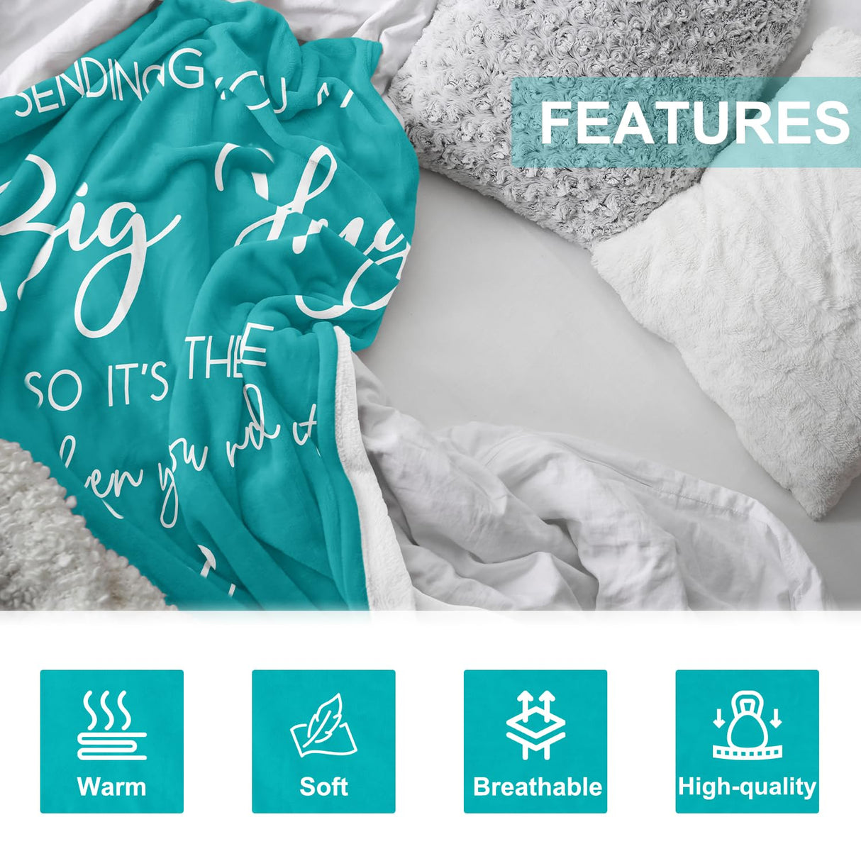 Pubrave Gifts for Women, Thinking of You/Cheer Up/Inspirational Gifts for Christmas/Birthday/Get Well, Hug/Love Blanket Teal 60x50in