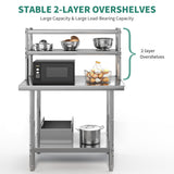 YITAHOME NSF Stainless Steel Table with Overshelves, 30" X 24" Work Table with 30" X 12" Shelf, Metal Table Prep Table for Home Kitchen Restaurant Garage Warehouse