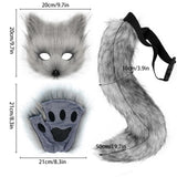 Adolala Faux Fur Fox Tail Cat Wolf Set Plush Mask Fluffy Paw Gloves Halloween Christmas Party for Women