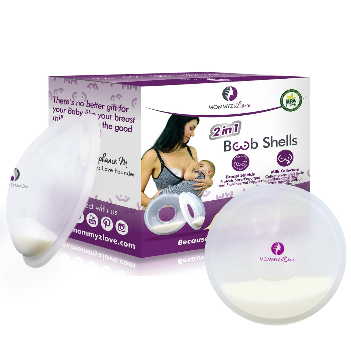 Mommyz Love Breast Shells & Milk Catcher for Breastfeeding No Plugs - Breast Milk Catcher to Relieve & Protect Cracked Sore & Engorged Nipples - Breast Shells Milk Collector for Leaking Milk (2 Pack)