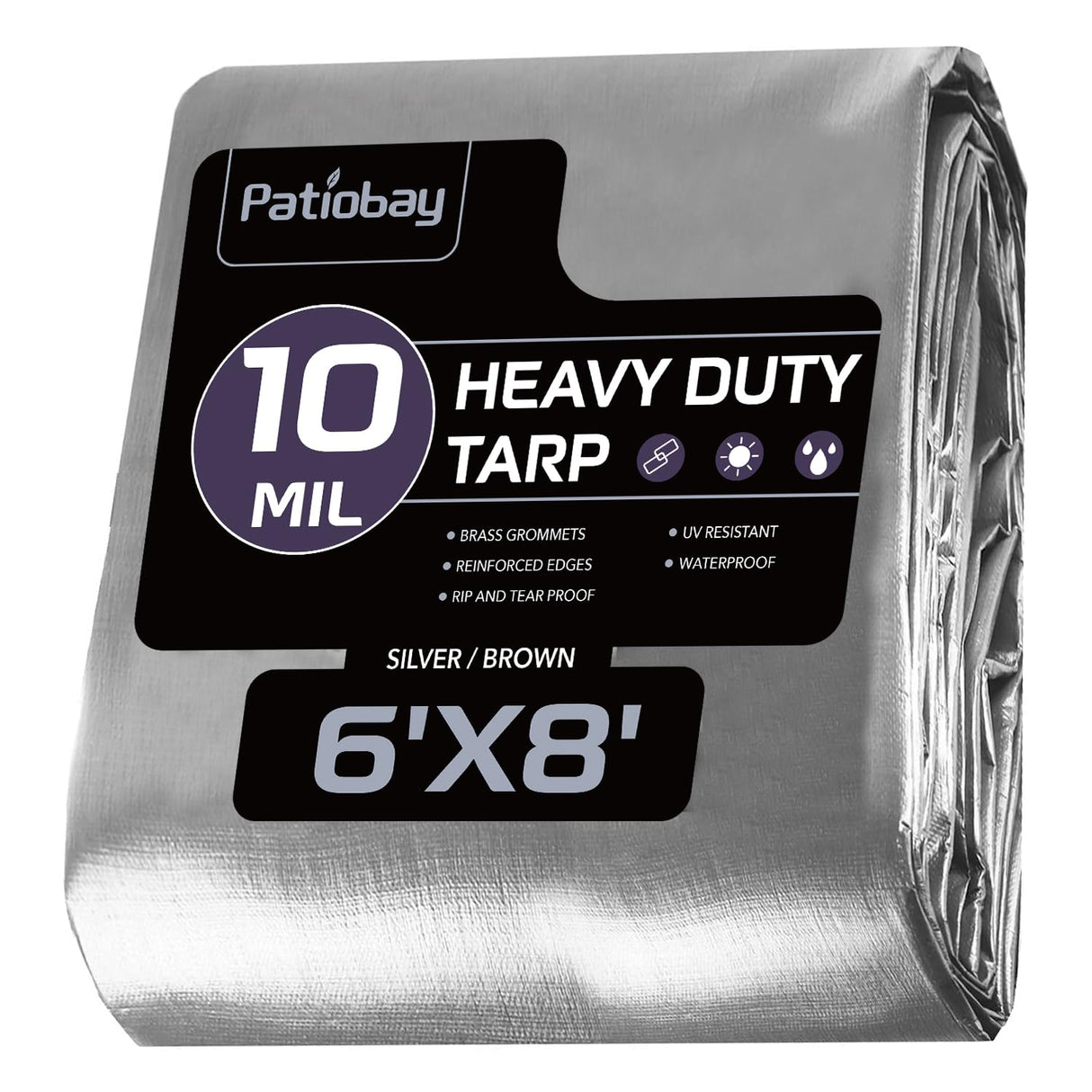 Patiobay Tarp 12x20 Feet, 10 Mil Large Waterproof Tarps Heavy Duty with Grommets Every 23.6", Thick Plastic Tarp, UV Resistant Tear&Fade Resistant, Reinforced Edges for Outdoor Pool Camp Tent