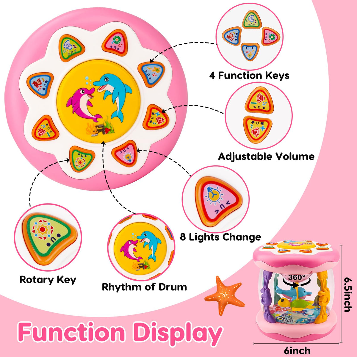 Baby Girl Toys Tummy Time Musical Light Up Ocean Rotating Projector Gifts
