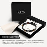 RTZN® Triple Protection Bracelet for Men – Premium Artisan Handcrafted Authentic Tiger Eye, Black Obsidian & Hematite Beads – 9mm Protection Stones Mens Bead Bracelets (Havana)