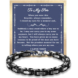 Printed Art Therapy To My Son Bracelet from Mom and Dad, I Love You Gift, Mother & Father Son Bracelet, Sentimental Gifts from Parents, Graduation Gift for Him (Silver/Black)