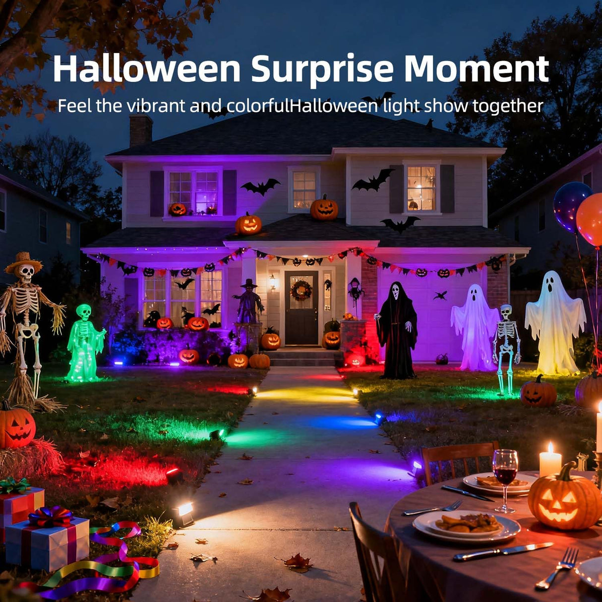 HEKEE LED Flood Light Outdoor, 50W RGB Color Changing Floodlight with Remote Control, RGBW 120 Colors, 2700K, 5000 Lumens, IP66 Waterproof, DIY Strobe Mode, Timing, for Halloween/Christmas (2 Pack)