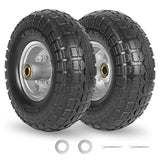 GICOOL 4.10/3.50-4" Flat Free Tire and Wheel, 10" Heavy Duty Solid Tire, 5/8" Axle Bore Hole, 2.2" Offset Hub, for Hand Truck Garden Cart Wagon Trolley Dolly, 2 Pack