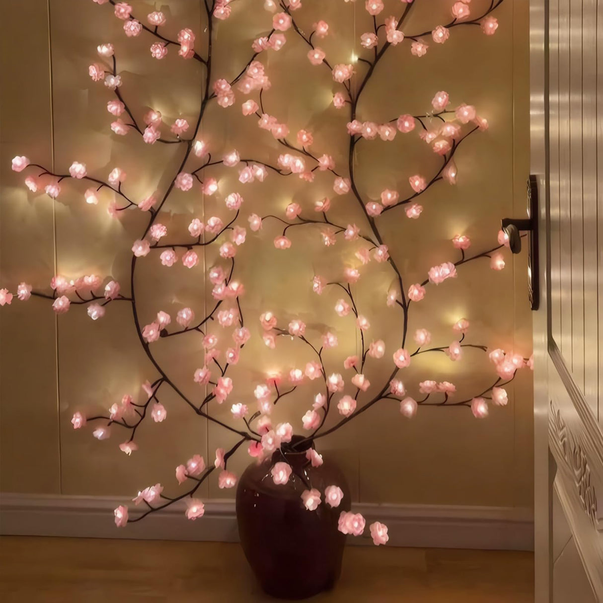 Cherry LED Tree Branch Lights for Wall, Cherry Blossom Willow Vine Twig Decor Garland with 72 LED Lights and Remote,8 Lighting Modes,Christmas Decorations Indoor for Home Wall Door Window (63inch)