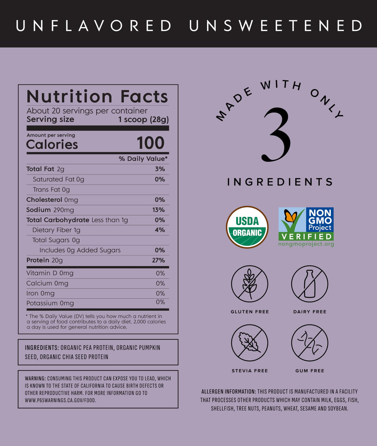 Truvani Vegan Pea Protein Powder | Unflavored | 20g Organic Plant Based Protein | 20 Servings | Keto | Gluten & Dairy Free | Low Carb | No Added Sugar