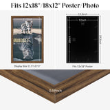 Natural 12x18 Frame Rustic Brown, 18 x12 Picture Frame, 12 by 18in Canvas Poster Frame, Large Gallery Concert Portrait Landscape Photo Wall Frame, Anniversary/Wedding/Birthday/Thank you/Christmas Gift