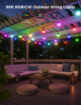Govee Smart Outdoor String Lights 2, 96ft RGBIC Outdoor Lights with Dimmable Warm White LED Bulbs, 47 Scene Modes for Patio, Backyard, IP65 Waterproof, Compatible with Alexa, App Control