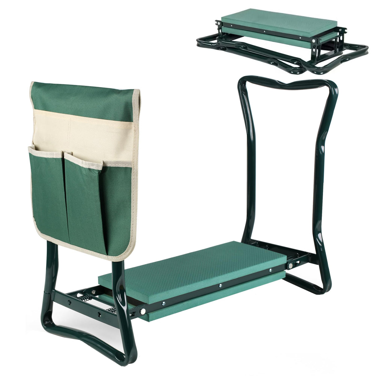 Roixeeds Garden Kneeler and Seat Foldable Gardening Bench Stool with Tool Bag Pouch EVA Foam Pad Outdoor Practical Garden Tools for Kneeling and Sitting Sturdy and Lightweight, Green