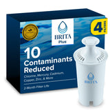 Brita Plus Water Filter, BPA-Free, High-Density Replacement Filter for Pitchers and Dispensers, Reduces 2x Contaminants*, Lasts Two Months or 40 Gallons, Includes 4 Filters