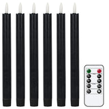 GenSwin Flameless Black Taper Candles Flickering with 10-Key Remote, Battery Operated Led Warm 3D Wick Light Window Candles Real Wax Pack of 6, Christmas Home Wedding Decor(0.78 X 9.64 Inch)