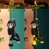 Rossesay Solar Light Outdoor Monkey Statues Black 13.78 Inch Resin Chimpanzee Baby Monkey Climbing on Vine with LED Lantern Waterproof Hanging Figurine with Hook for Yard Garden Wall