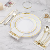 BESTVIP 700 PCS Gold Dinnerware Set for 100 Guests, Plastic Dinnerware Set for Party, Christmas, Halloween, Include: 200 Plastic Plates, 100 Gold Silverware, 100 Cups, 100 Paper Napkins