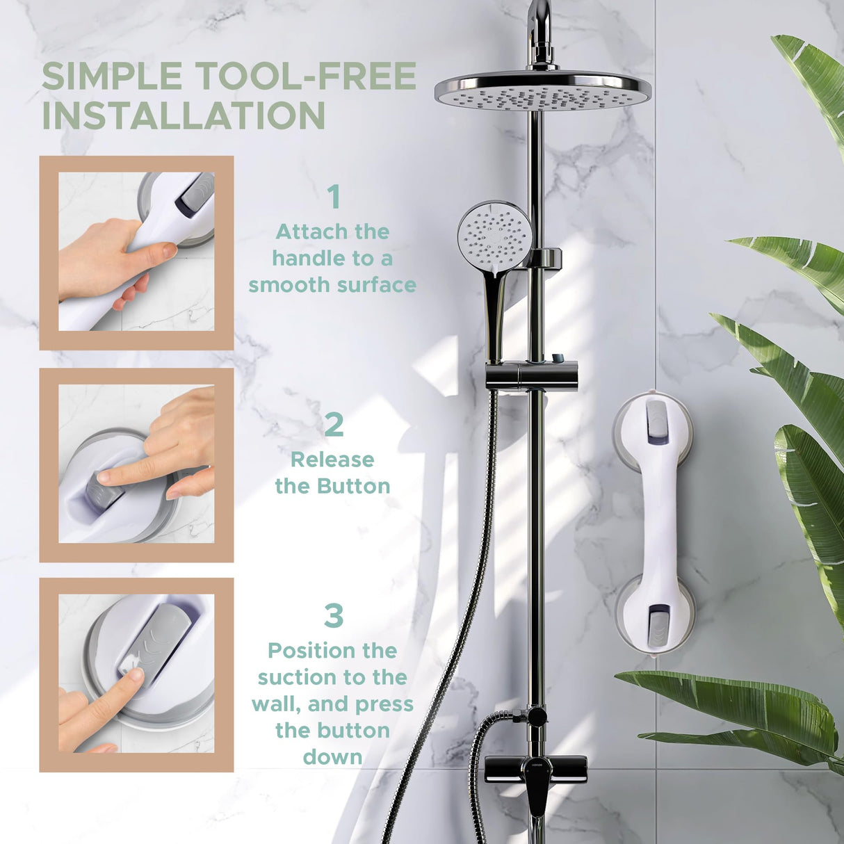 Grab Bars for Bathtubs and Showers, Heavy Duty Shower Handle 2 Pack 12 Inch for Elderly Assistance Products Seniors Suction Cup Removable Handrails Handicap Bath Grip Bathroom Safety Grips No Drilling