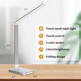 Dott Arts LED Desk Lamp with USB Ports,Touch Desk Lamps for Home Office with 5 Color Modes,3 Brightness Desk Light with Small Night Light,Reading Lamp Table LED Lamp for Bedroom Bedsid Study Sliver