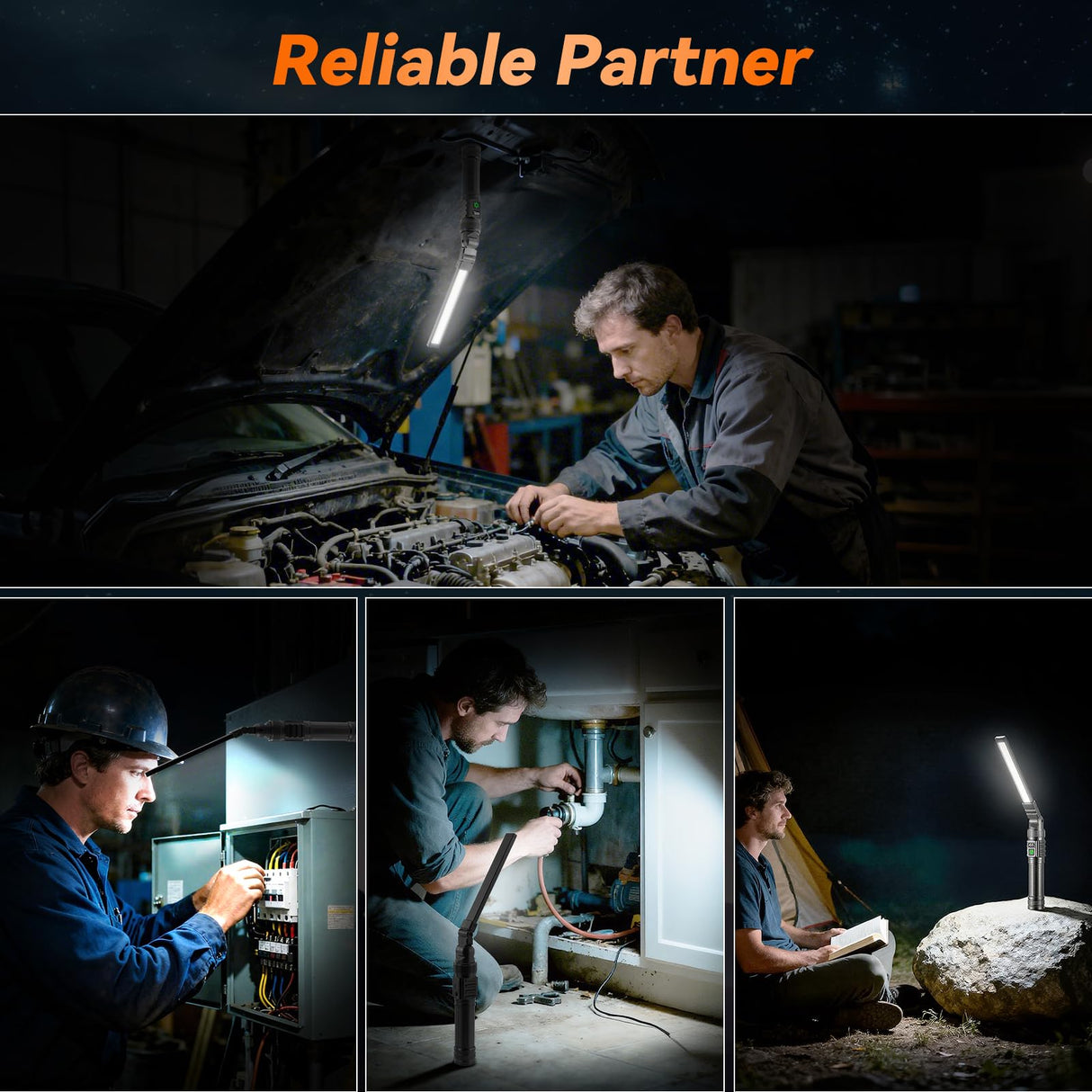 Ruboliy 2Pack Magnetic Rechargeable LED Work Light/Flashlight for Mechanics