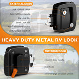 WELLUCK RV Door Lock Replacement with Paddle Deadbolt, 100% Metal Camper Door Latch Handle Lock, RV Entry Door Lock for Camper Horse Travel Trailer Cargo Hauler