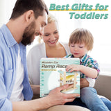 Car Ramp Toys for One Year Old Boy Birthday Gifts, Wooden Montessori Toys for 1 2 Year Old, Race Track Truck Toy with 4 Mini Cars/1 Parking Lot, First Christmas Birthday Gifts for Toddlers 1-3-2-4