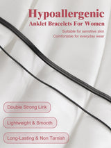 FOCALOOK Ankle Bracelets for Women, Waterproof Black Anklets Trendy Layered 3mm Flat Snake Chain & 1mm Round Snake Chain for Large Ankle Summer Beach