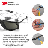 3M Safety Glasses, Virtua CCS, Pack of 1, ANSI Z87, Anti-Fog, Gray Lens, Black Frame, Corded Ear Plug Control System, Removable Foam Gasket