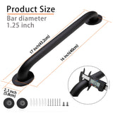 Rackickyer Shower Grab Bar, 2 Pack 16 Inch Black Bathroom Grab Bar, 1.25" Diameter 304 Stainless Steel Anti-Slip Grab Bars for Bathtubs and Showers, Handicap Shower Grab Bar for Seniors Elderly