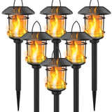 Dynaming 6 Pack Solar Flame Torch Lights Outdoor, Halloween Dual Use Flickering Flame Garden Light, Christmas Hanging Lanterns, Auto On/Off & Waterproof Lighting for Lawn Patio Yard Walkway Driveway