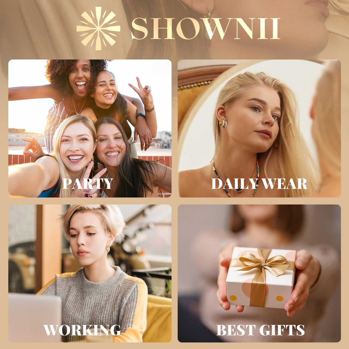 SHOWNII Chunky Gold Hoop Earrings - 14K Gold Plated Earrings for Women Hollow Tube Lightweight Thick Hoops Valentines Mother's Day Birthday Gifts