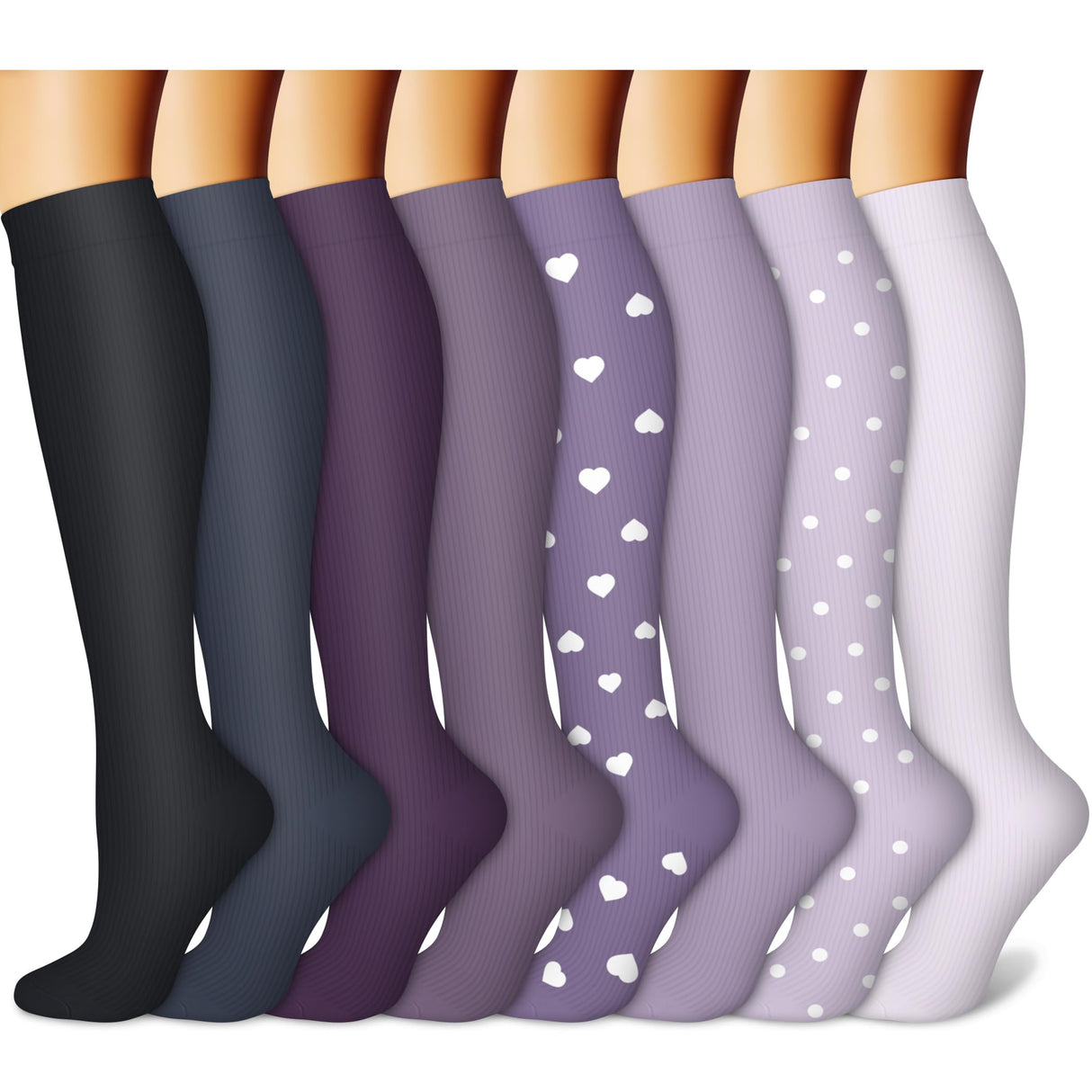 CHARMKING Compression Socks for Women & Men (8 Pairs) 15-20 mmHg Graduated Copper Support Socks are Best for Pregnant, Nurses - Boost Performance, Circulation, Knee High & Wide Calf (S/M, Multi 58)