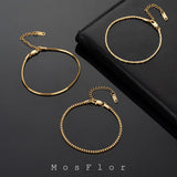 Gold Chain Bracelet for Women Men Trendy - 14K Gold Plated Bracelet Dainty Gold Snake Link Bracelet Stack Simple Jewelry Chain Set Adjustable Bracelet Accessories for Dad Husband 3 Pcs