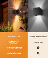 FULEN Motion Sensor Wall Light with Remote Control 3 Colors Wireless Wall Lamp LED Indoor Up and Down Wall Sconce 5000mAh Rechargeable Battery Powered Wall Lamps Brightness Adjustable, 2 Pack