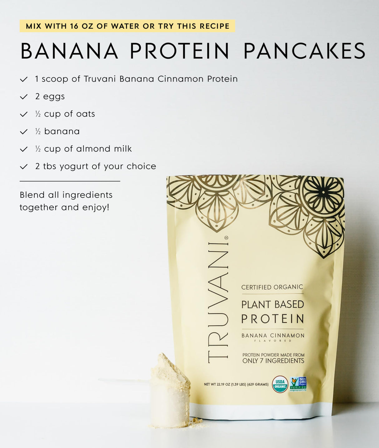 Truvani Vegan Pea Protein Powder | Banana Cinnamon | 20g Organic Plant Based Protein | 10 Servings | Keto | Gluten & Dairy Free | Low Carb | No Added Sugar