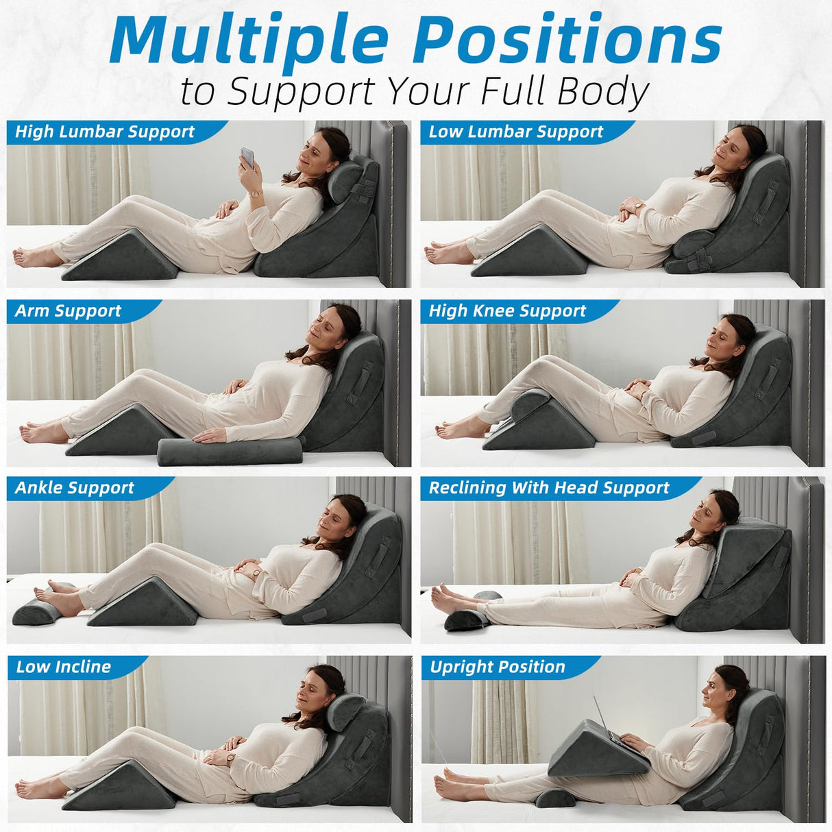 Axelrod Orthopedic Bed Wedge Pillow Set, Post Surgery Foam for Back, Neck and Leg Pain Relief Comfortable & Adjustable Ortho Pillows- Anti Snoring, Heartburn, Acid Reflux & GERD Sleeping Dark Grey