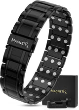 MagnetRX® 3X Strength Magnetic Bracelets for Men – Effective Titanium Mens Magnetic Bracelet – Premium Fold–over Clasp & Adjustable Length with Sizing Tool & Gift Box (Black)