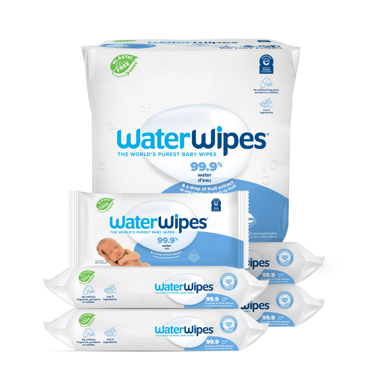 WaterWipes Plastic-Free Original Baby Wipes, 99.9% Water Based Wipes, Unscented & Hypoallergenic for Sensitive Skin, 1080 Count (18 packs)