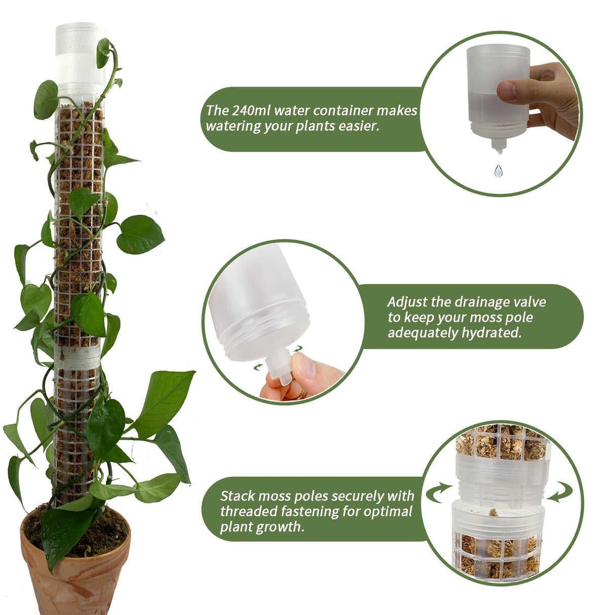 Jegu Self-Watering Moss Pole Plastic, 18.8 Inch Monstera Plant Support