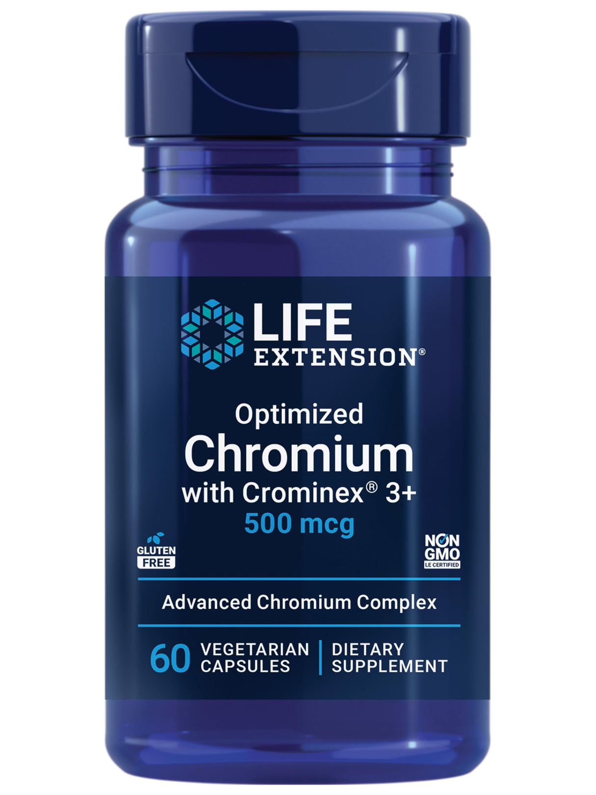 Life Extension Optimized Chromium with Crominex 3+ 500 mcg, Metabolism Health, Healthy Balance, Vegetarian, Gluten Free, Non-GMO, 500 mcg, 60 Vegetarian Capsules