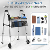 FSA/HSA Eligible Folding Walker with Large Basket and 2 Glide Skis, 5" Wheels Lightweight Walkers for Seniors and Adults, Supports Up to 350 Pounds, Adjustable Height, Compact Standard Walker