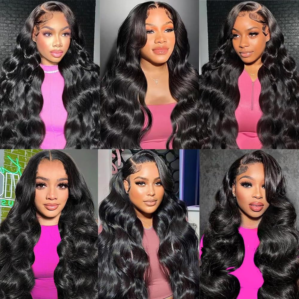 32 Inch 13x6 Body Wave Lace Front Wigs Human Hair 200 Density HD Transparent Lace Front Wigs Human Hair Glueless wig for Women Body Wave Wig Pre Plucked with Baby Hair Lace Frontal Wig Natural Black