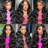 32 Inch 13x6 Body Wave Lace Front Wigs Human Hair 200 Density HD Transparent Lace Front Wigs Human Hair Glueless wig for Women Body Wave Wig Pre Plucked with Baby Hair Lace Frontal Wig Natural Black