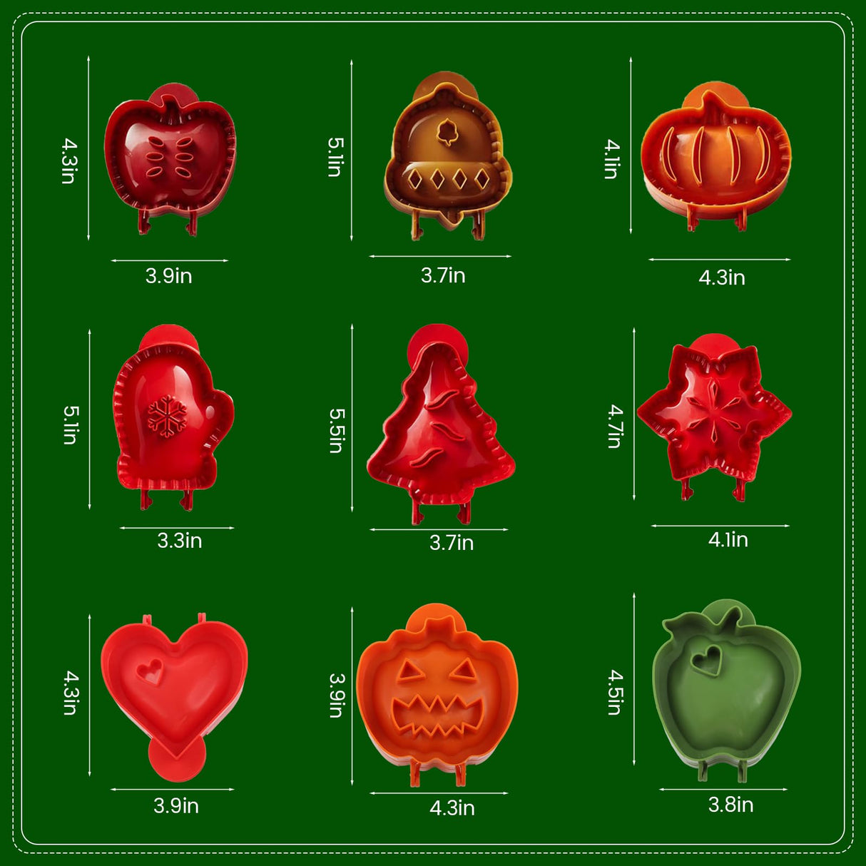 9PCS Mini Hand Pie Molds, Christmas Dough Presser Pocket Pie Molds Fits All Kinds of Festivals and Parties (Multicolor Green, mini)