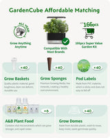 GARDENCUBE 166pcs Hydroponic Pods Kit: Compatible with Aerogarden Grow Anything Herb Kits - Includes Grow Sponges Grow Baskets Grow Domes Labels A&B Plant Food - Hydroponics Supplies for Most Brand