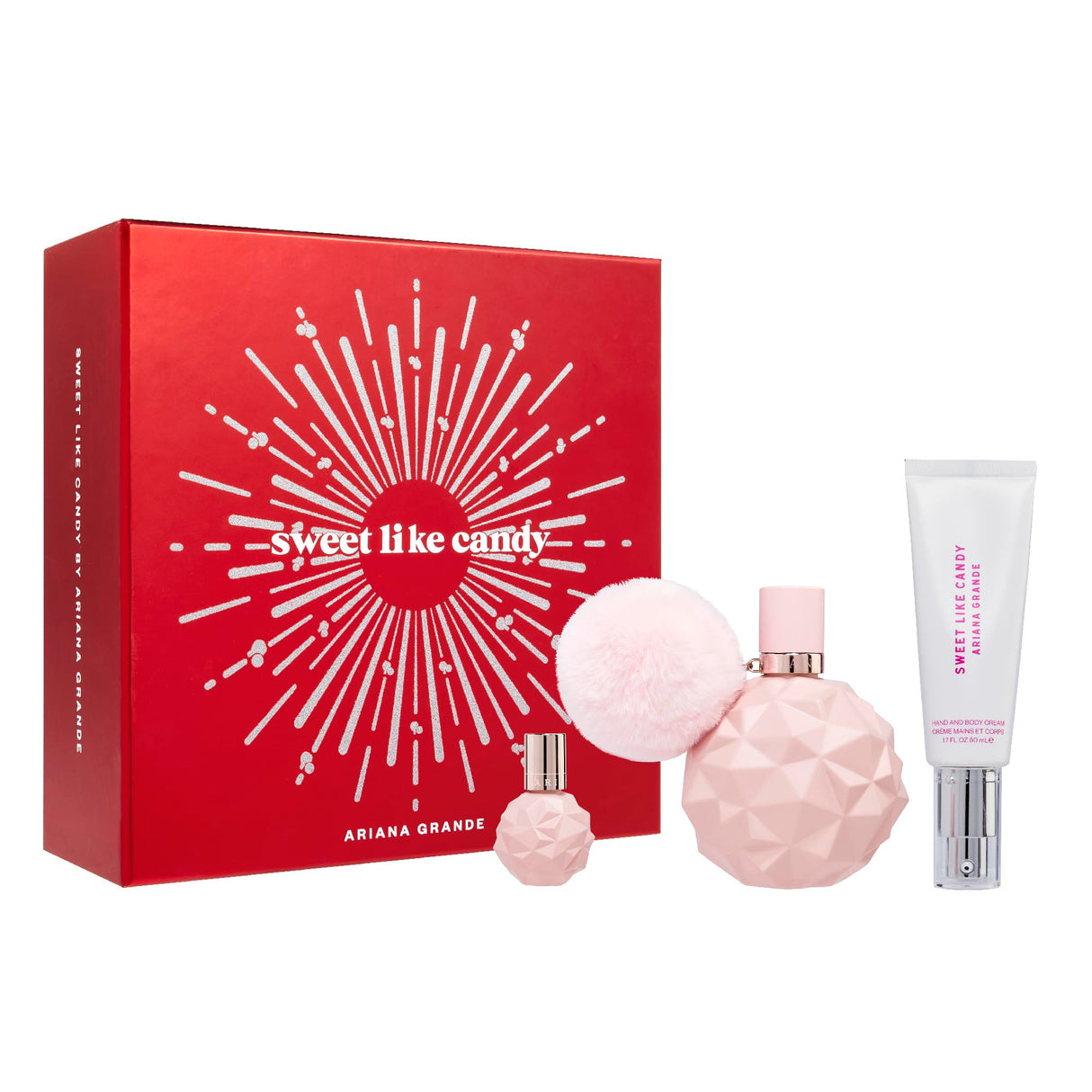 Ariana Grande Sweet Like Candy Limited Edition Holiday Set – Includes Eau de Parfum, Hand and Body Cream, and Deluxe Mini Parfum
