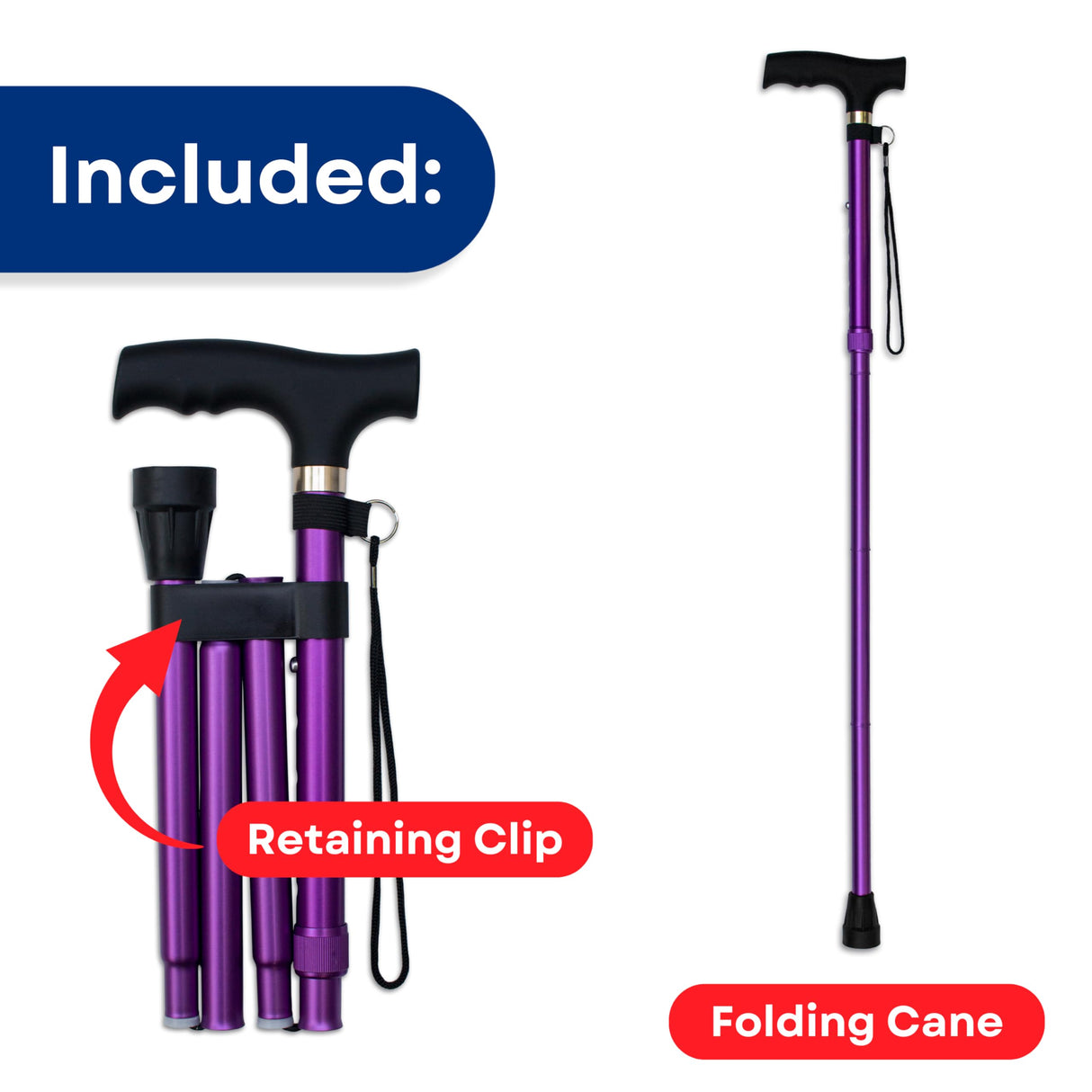 RMS Folding Cane - Foldable, Adjustable, Lightweight Aluminum Offset Walking Cane - Collapsible Walking Stick with Ergonomic Derby Handle - Ideal Daily Living Aid for Limited Mobility (Lavender)