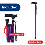 RMS Folding Cane - Foldable, Adjustable, Lightweight Aluminum Offset Walking Cane - Collapsible Walking Stick with Ergonomic Derby Handle - Ideal Daily Living Aid for Limited Mobility (Lavender)