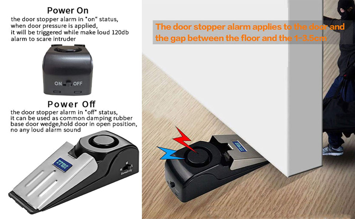 ZZRUI Upgraded 2 in 1 Portable Door Stopper Floor Wedge Security Alarm Loud 120db Entrance Alert Door Stop Alarm for Travel Home Apartment House (3 Packs)