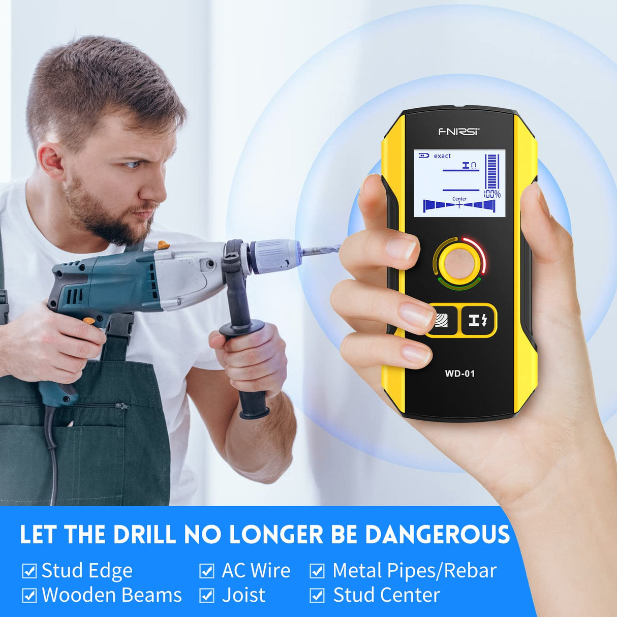 FNIRSI Stud Finder Wall Scanner - 6 in 1 Electronic Wall Wood Stud Finder, Wall Detector with Updated Positioning Hole for Center and Edge of Wood AC Wire Metal Studs Joist Pipe
